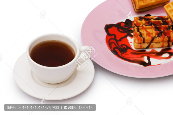 比利時(shí)華夫餅茶和孤立在白色