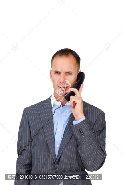 憤怒的商人糾纏在電話線