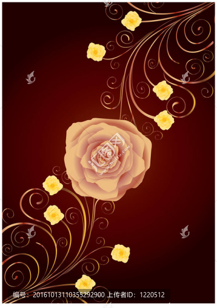 茶玫瑰和金色卷发棕色背景