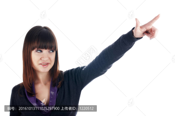 歡快的迷人黑發(fā)女深藍(lán)色的毛衣