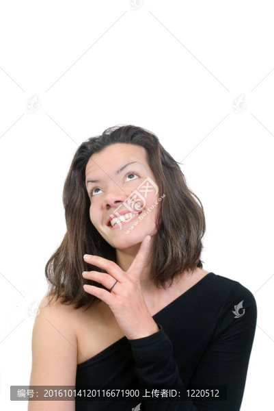 年輕的女人思考和尋找快樂。