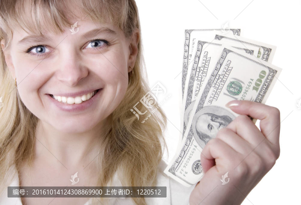 美麗的成功女商人持有美元債券