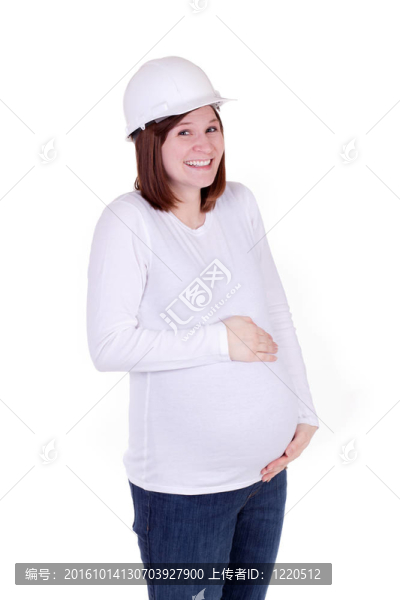 孕媽媽帶著硬帽子