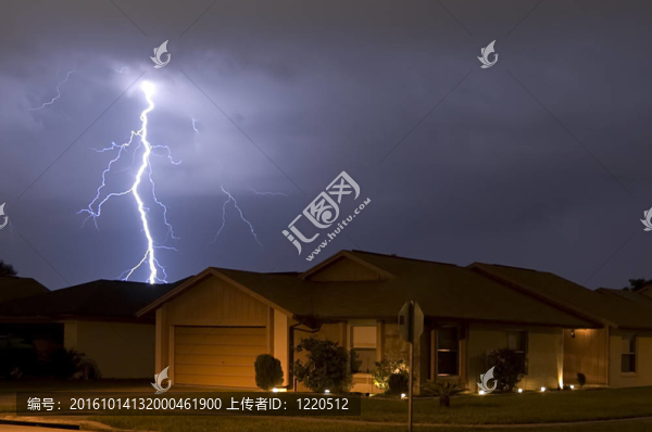 巨大的雷擊在夜間非常靠近家園
