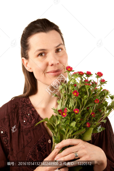 漂亮的成年女人和Flowers