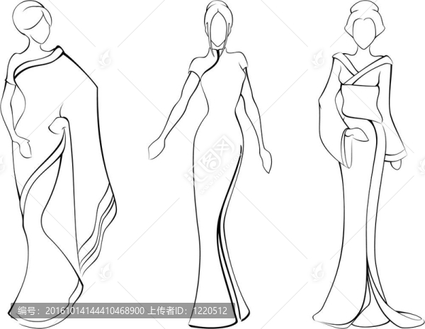 亞洲傳統服飾女性素描