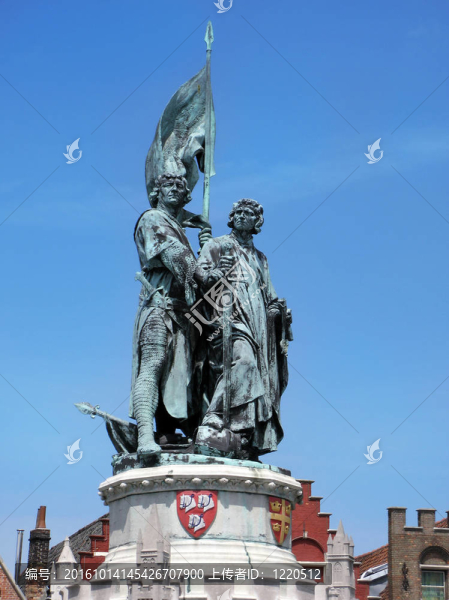 在布魯日的Jan,Breydel和Pieter,de,Coninck的雕像；比利時。