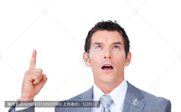 驚訝的商人指著