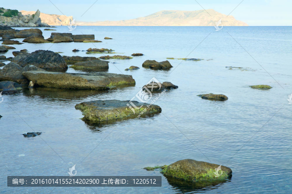 在海灘附近的水上的大石頭