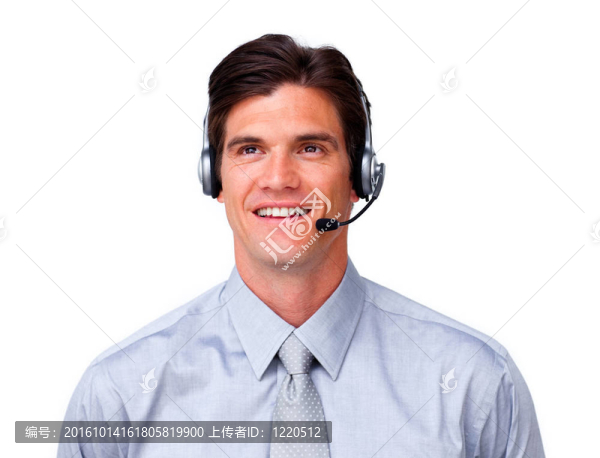 迷人的客戶服務(wù)代表與耳機(jī)