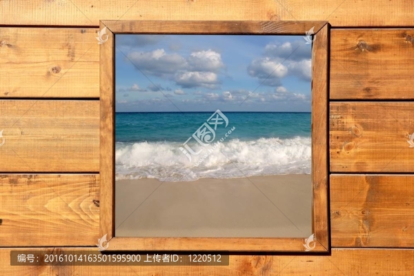 窗口的海景從木房