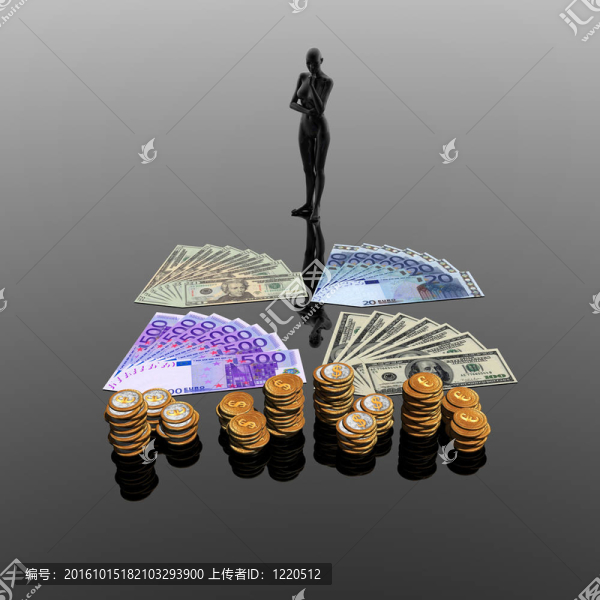 歐元；美元紙幣和硬幣