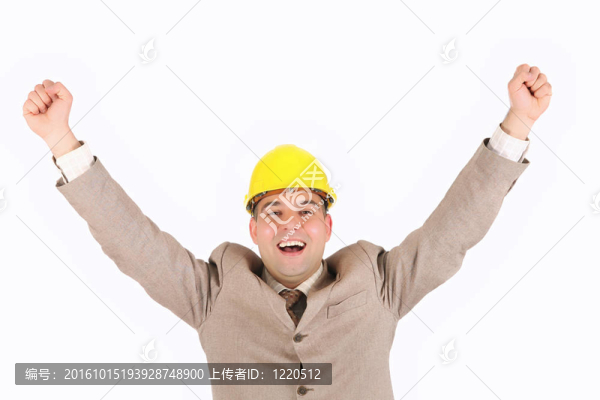 商人用快樂的手舉起