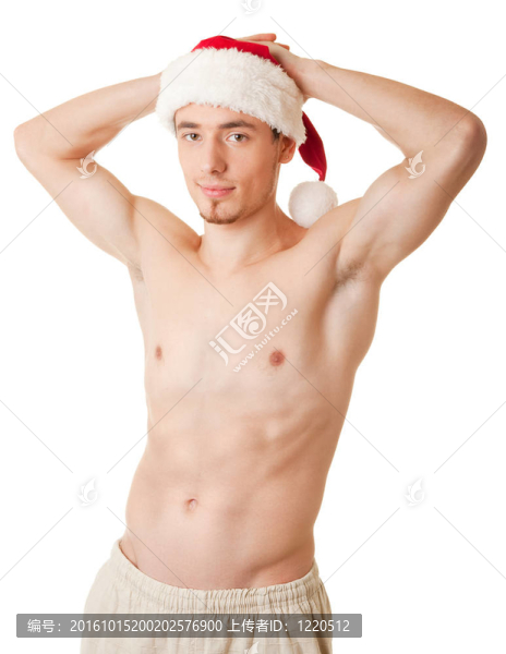 赤裸軀干和Santa帽的運(yùn)動(dòng)員