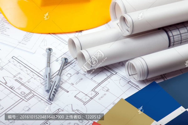 藍(lán)圖上的建筑工具