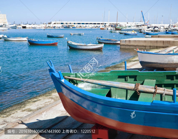 在Bari的老港口的船只。Apulia。