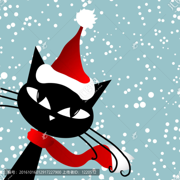 Santa的貓。圣誕卡。
