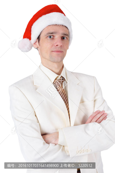 白色背景的紅色圣誕帽商人