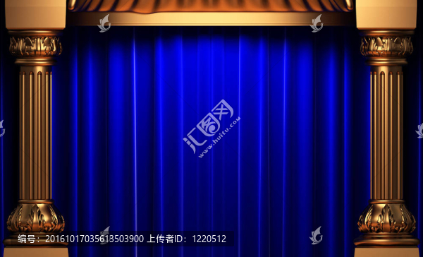金色柱子后面的藍色天鵝絨窗簾