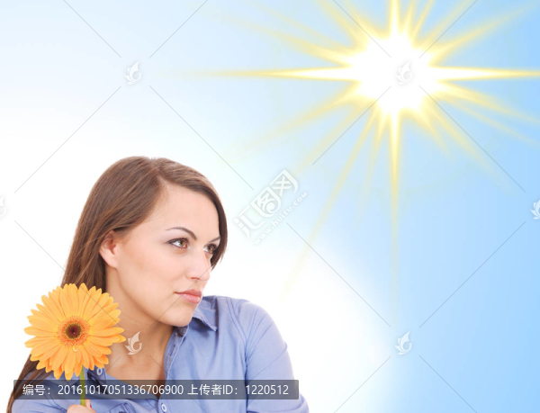 美麗的女人與花孤立的白色