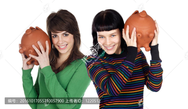 兩個(gè)帶錢盒的漂亮女孩