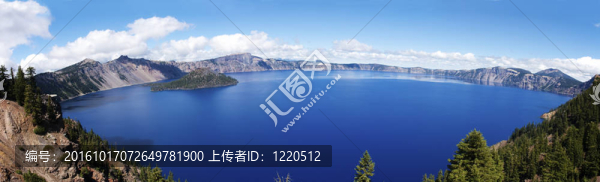 火山口湖的全景；俄勒岡