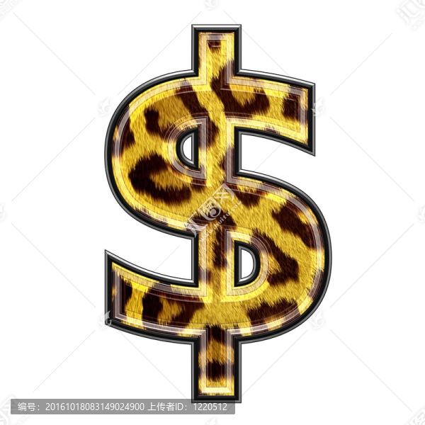 與豹皮膚紋理美元的貨幣符號3d貨幣符號