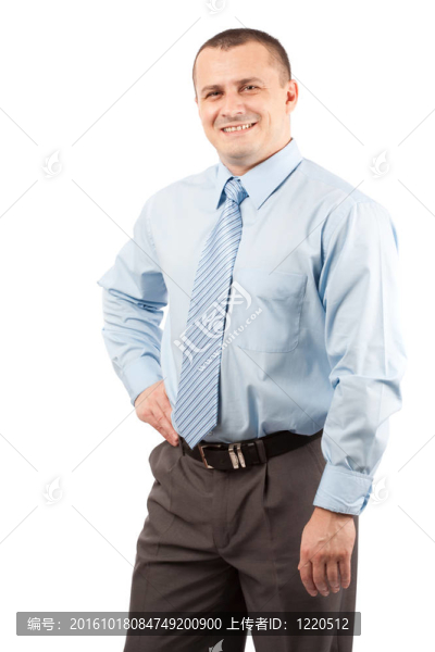 友好的年輕商人孤立在白色