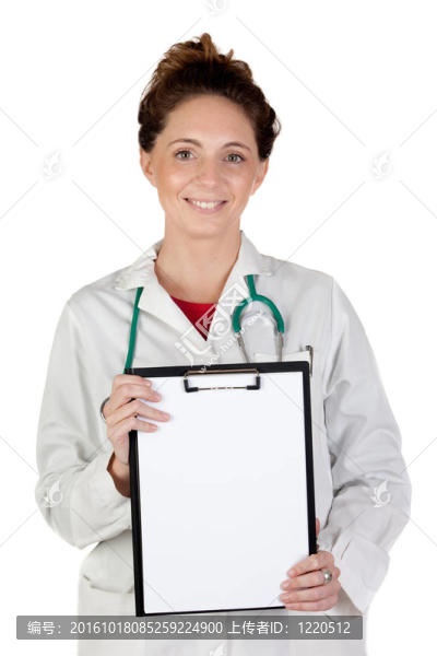 快樂醫(yī)生女人與剪貼板空白