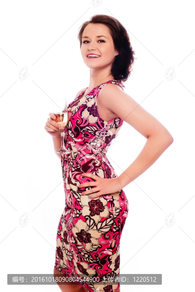 漂亮的金發(fā)女孩，白色的香檳酒