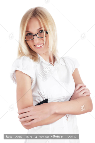穿著白色襯衫的那位快活迷人的金發(fā)女郎