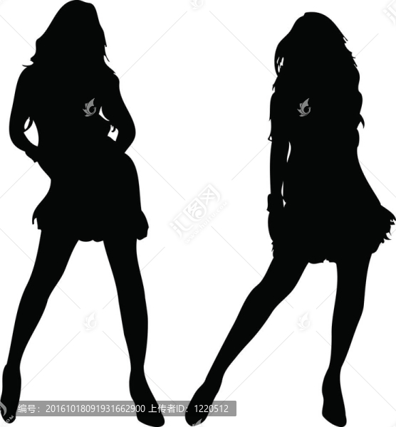 2性感女人剪影在白色背景。