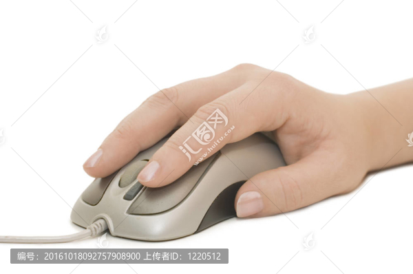 手和電腦鼠標(biāo)孤立在白色