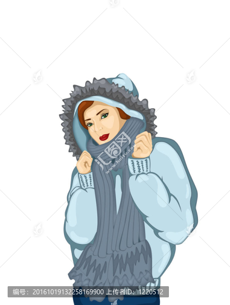 一個(gè)穿著溫暖冬天夾克的女孩的插圖