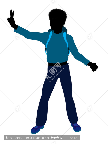 非洲裔美國青少年的徒步旅行者的剪影