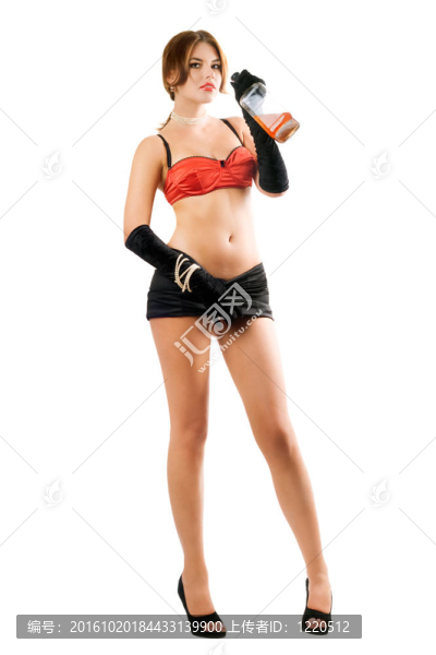 一瓶迷你裙的性感女郎