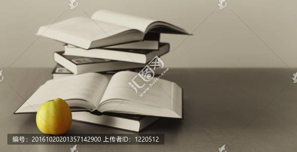 綠色蘋果與書籍背景