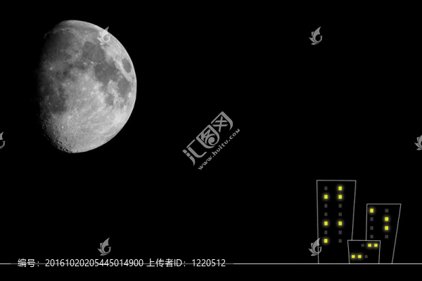 夜城滿月。插圖