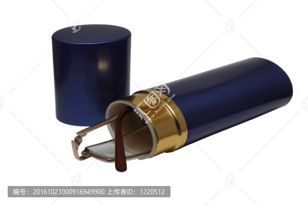 在白色背景上隔絕的藍色眼鏡盒