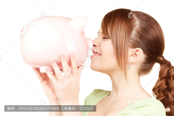 可愛的少女與存錢罐