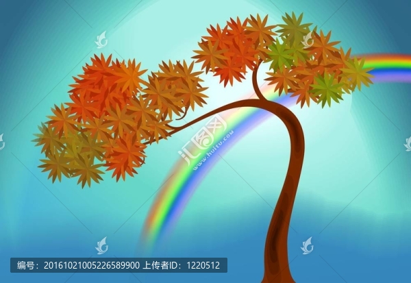 具有彩虹背景的樹的數(shù)字繪畫。