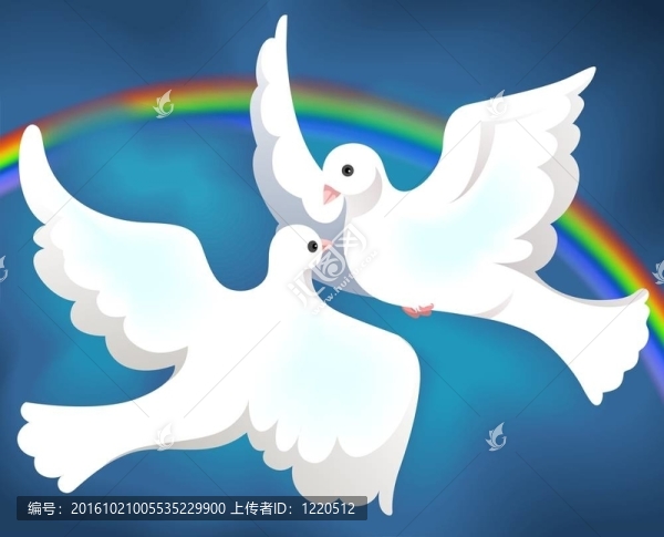 兩只鴿子飛翔天空的插圖。