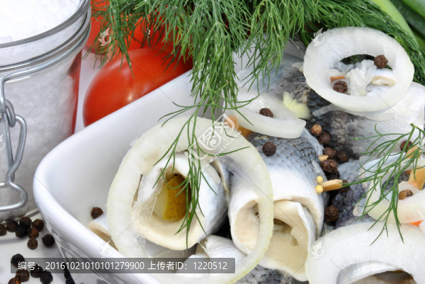 在一個(gè)白色的盤子有機(jī)鮮鯡魚卷