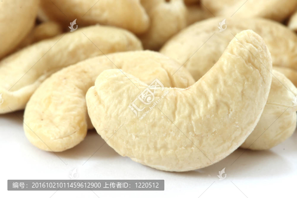 在白色背景的腰果