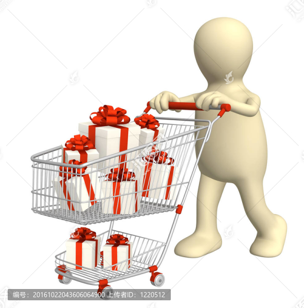 帶購(gòu)物車和禮品的消費(fèi)者