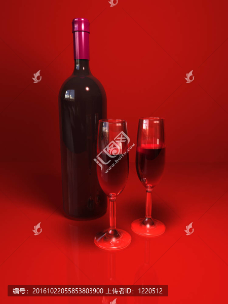 兩杯酒和一瓶紅酒