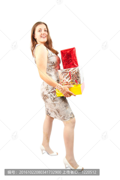 帶彩色禮品盒的女孩
