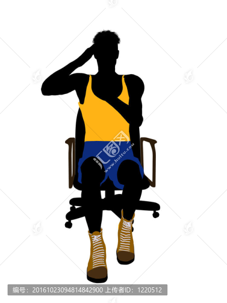 男子籃球運動員坐在椅子上剪影