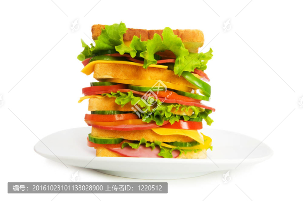 白色背景上的巨型三明治
