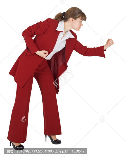 女人在白色背景上打拳頭